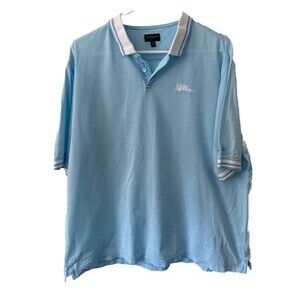 Burberry Golf Italy Men's Logo Polo Shirt Light Blue White 100% Cotton Sz XL